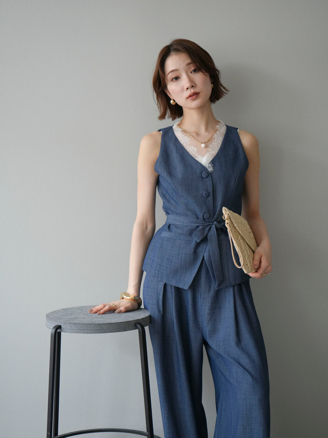 【套裝】蕾絲邊背心和垂褶褲套裝（2 套）