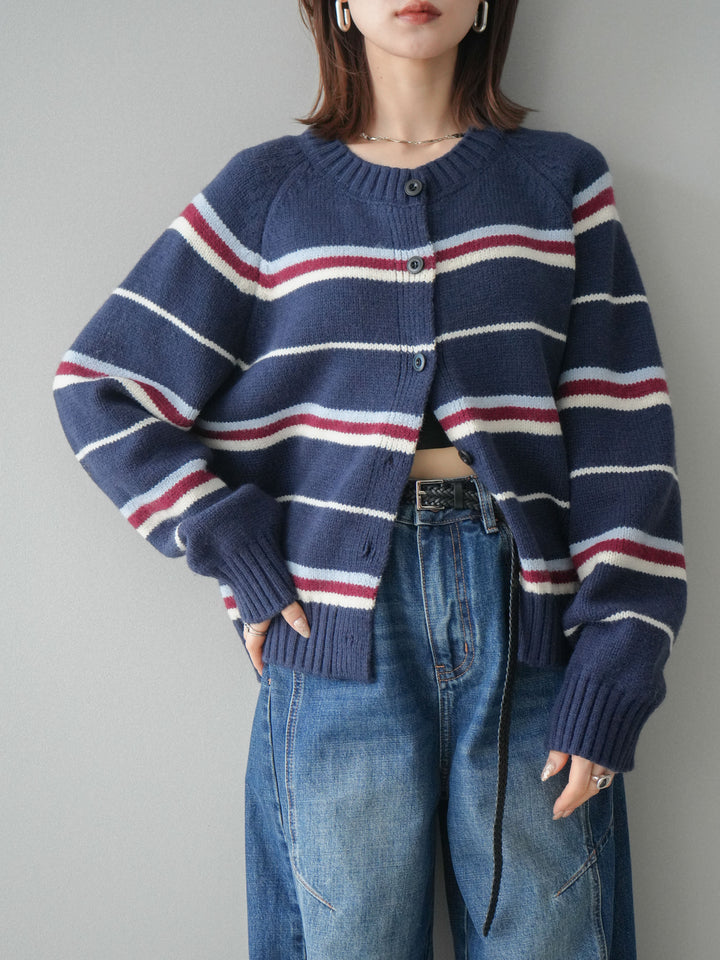 [予約]ランダムボーダーニットカーディガン/navy