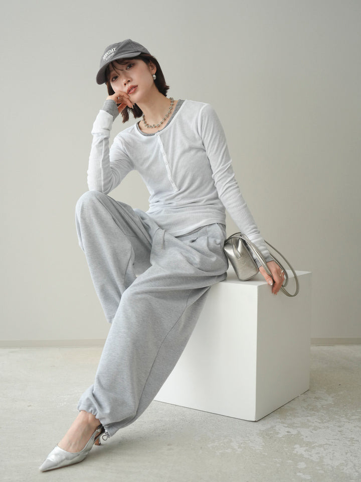 [予約]シアーリブヘンリーネックロンT/white