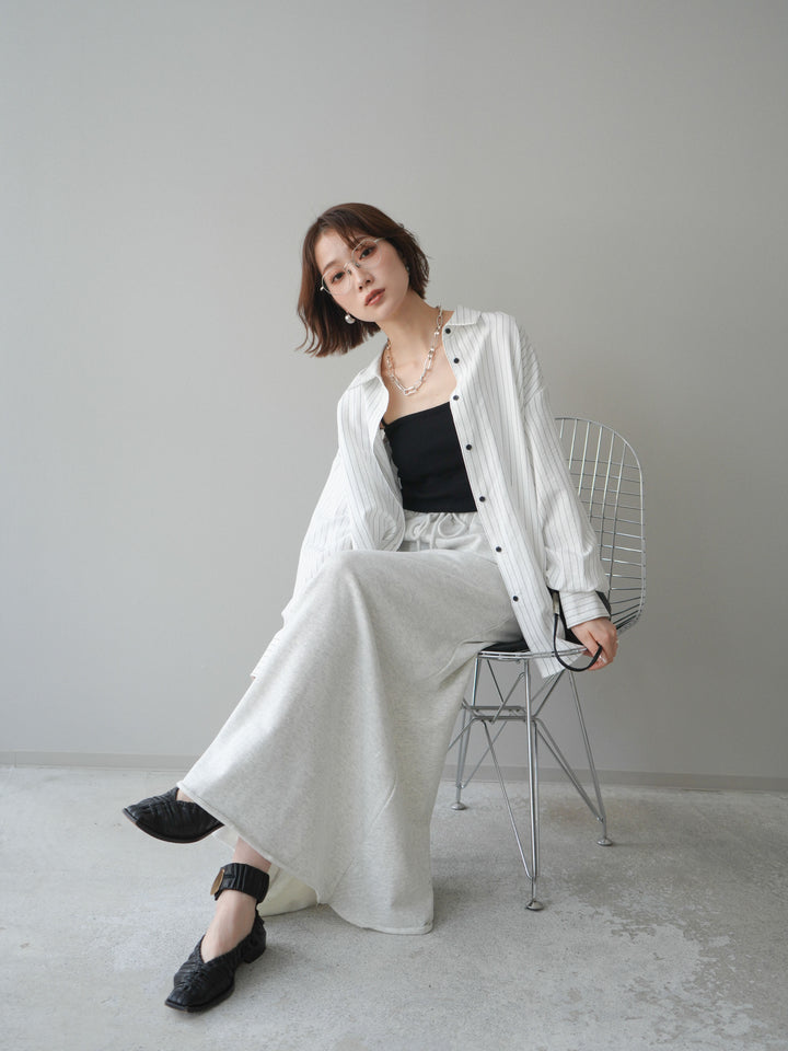 [SET]2WAYカシュクールストライプブラウス+スウェットフレアロングスカート(2set)