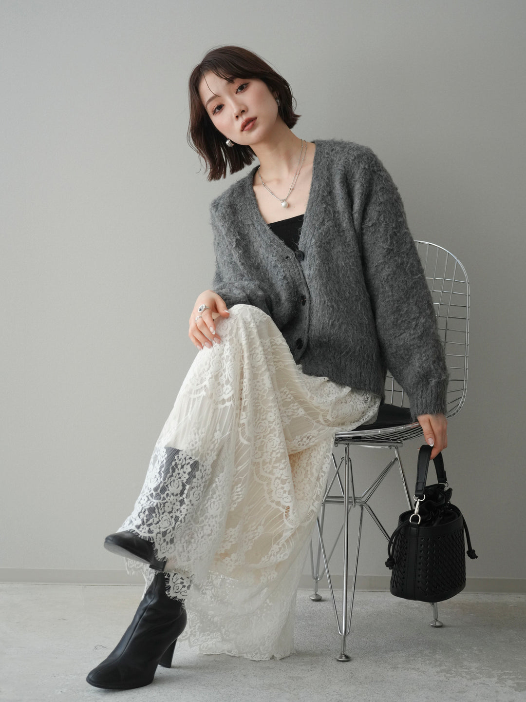 [予約]起毛シャギーニットカーディガン/gray