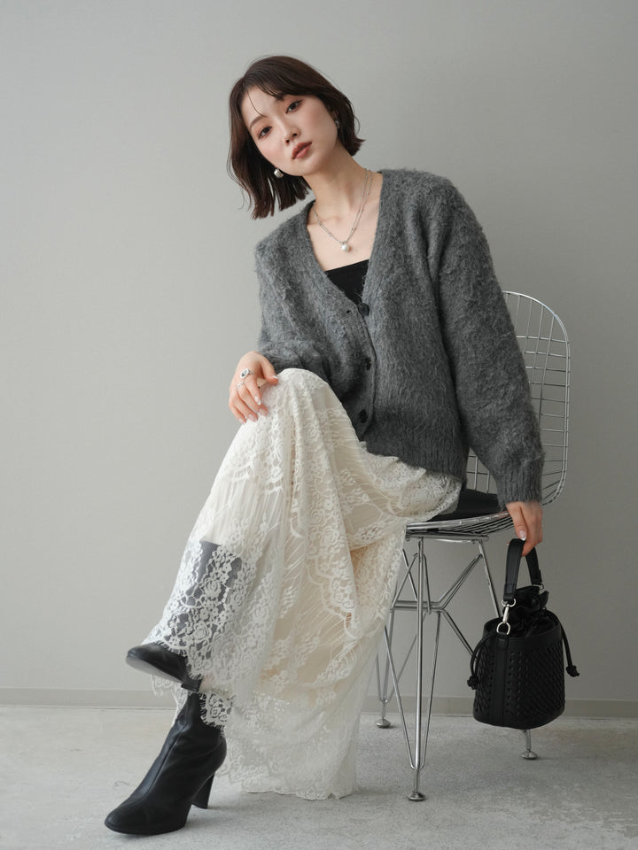 [予約]起毛シャギーニットカーディガン/gray
