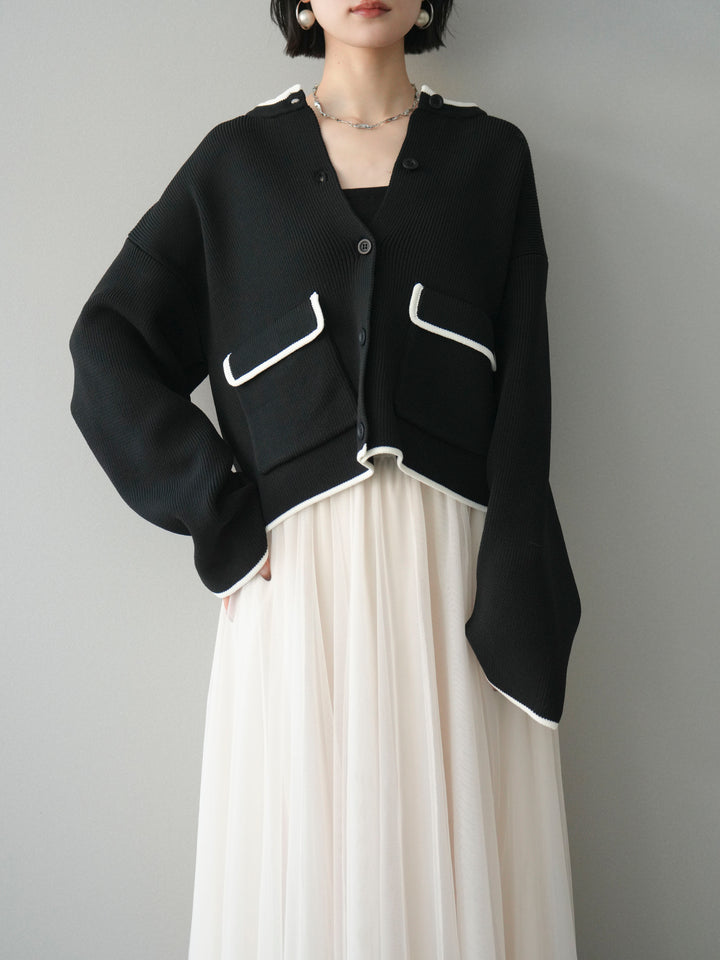 [SET]ポリエステル配色ニットカーディガン+選べるアクセセット(2set)