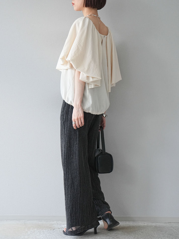 [予約]コットンラメメッシュイージーパンツ/グレー