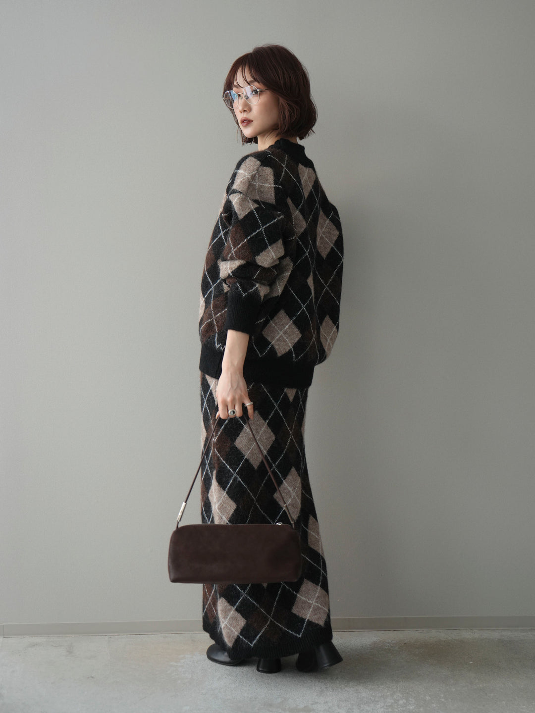 [SET]アーガイルニットプルオーバー&ロングスカートSET UP+選べるアクセセット(2set)