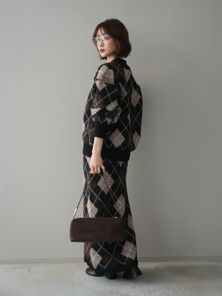 [SET]アーガイルニットプルオーバー&ロングスカートSET UP+選べるアクセセット(2set)