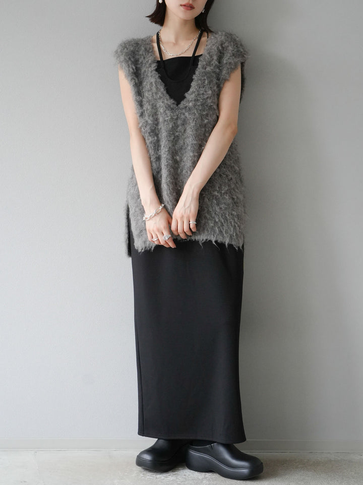 [予約]ウール混ミックスヤーンニットベスト/モカ