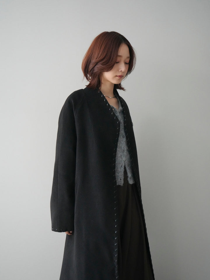 [SET]ハンドステッチ裏中綿ロングコート+テープベルトタックバギーパンツ(2set)