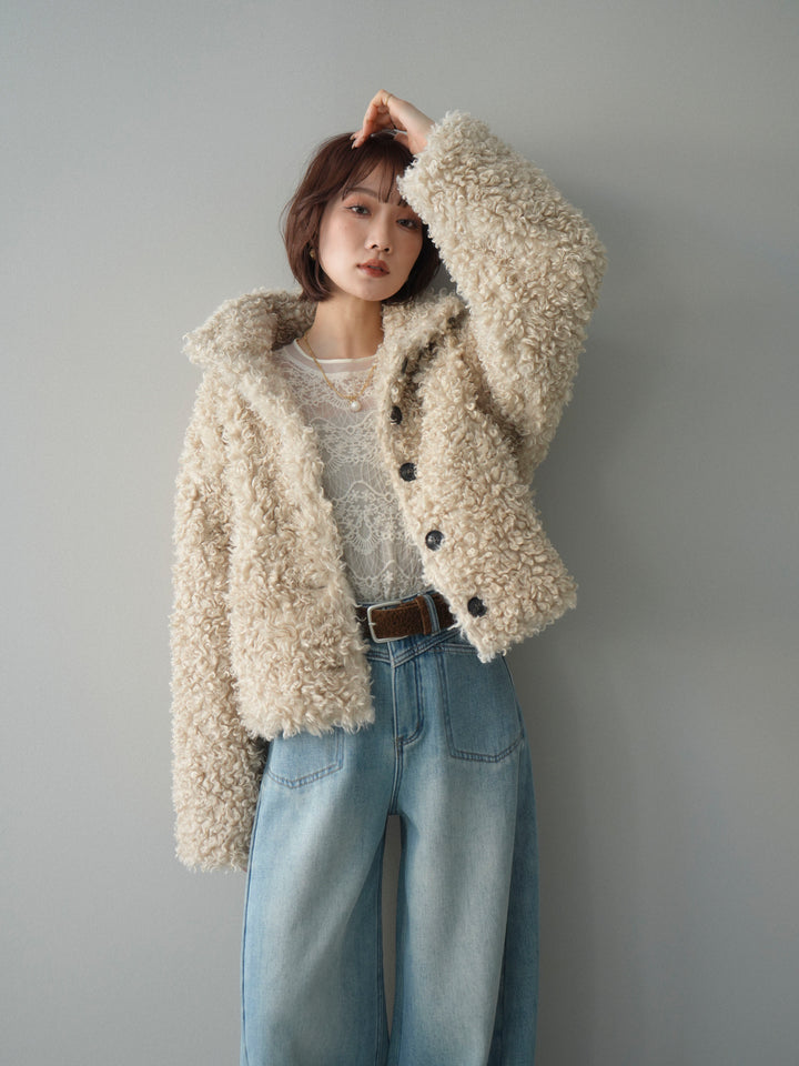 [SET]プードルファーミドルスタンドブルゾン+チュールレーストップス(2set)