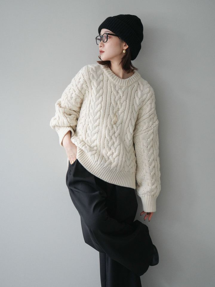 [予約]ボリュームケーブルニットプルオーバー/beige
