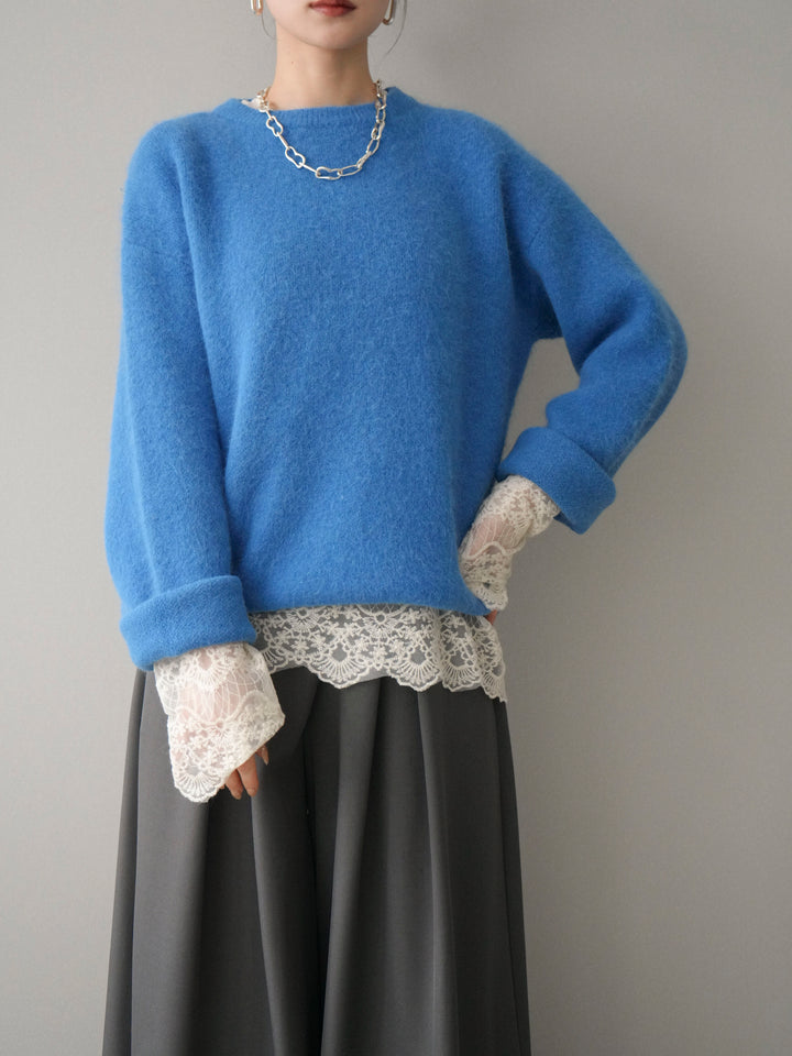 [予約]アンゴラタッチクルーネックニットプルオーバー/blue