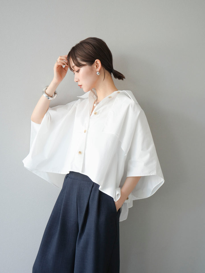 [SET]ポンチョショートシャツ+リネンライクイージーワイドパンツ(2set)