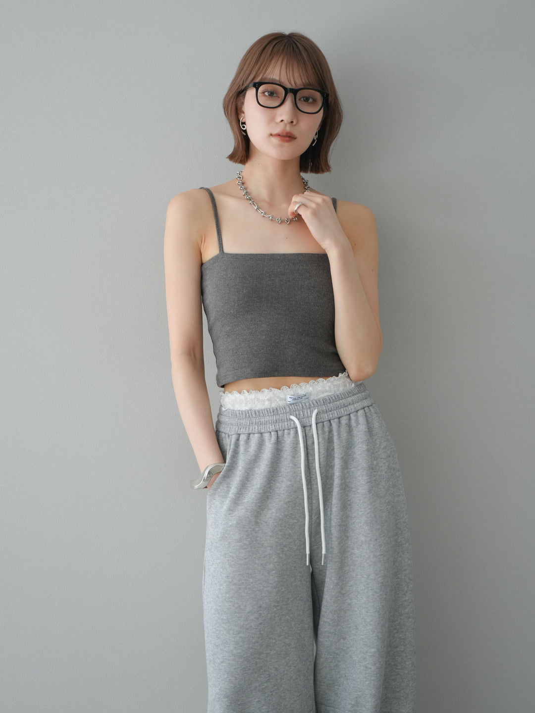 [予約]カップ付テレコリブベアキャミソール/モカ