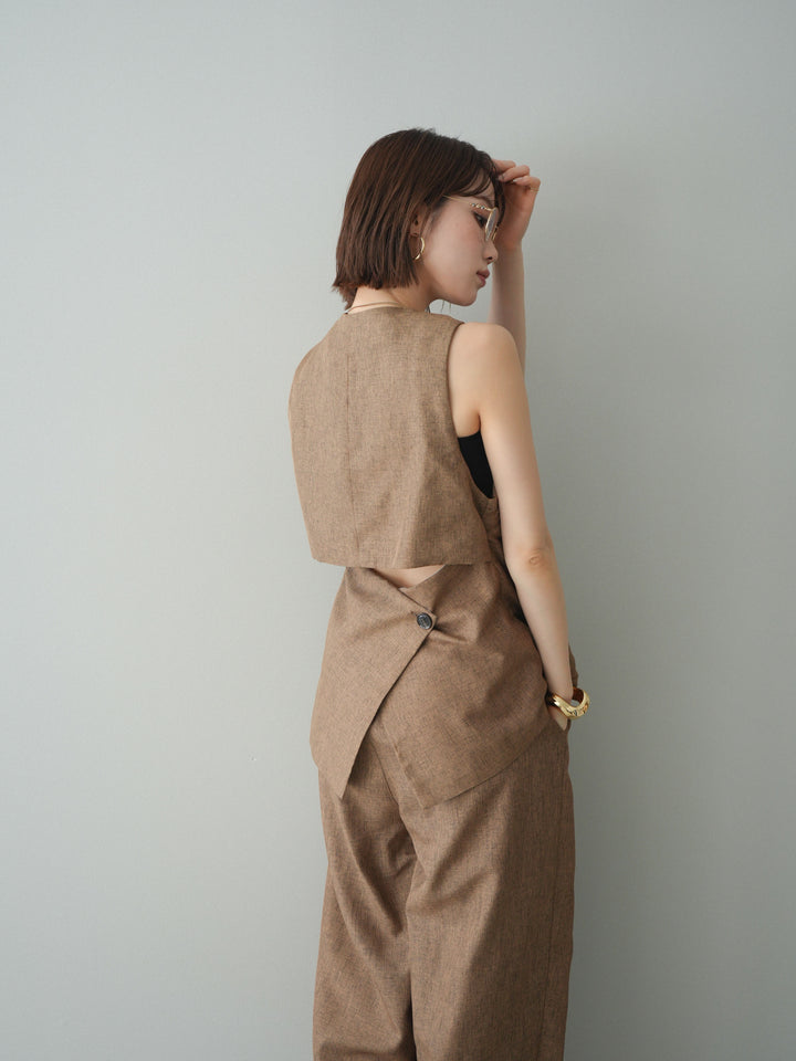 [SET]リネンライクバックオープンジレ+リネンライクタックワイドパンツ(2set)