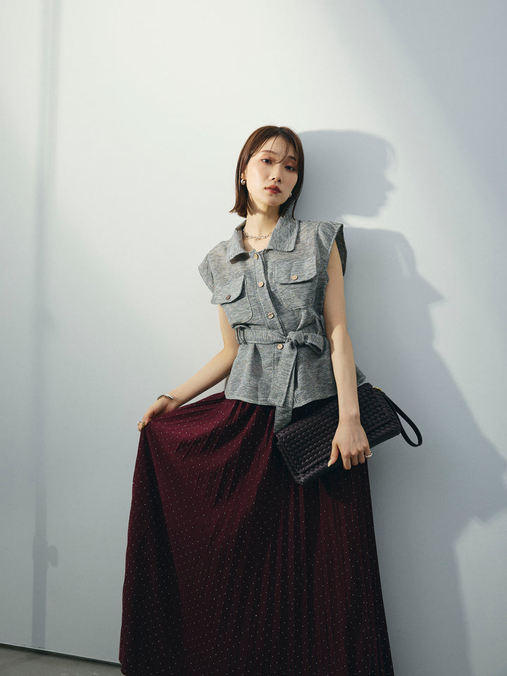 [予約]ミックスヤーンメッシュブラウス/ブラック