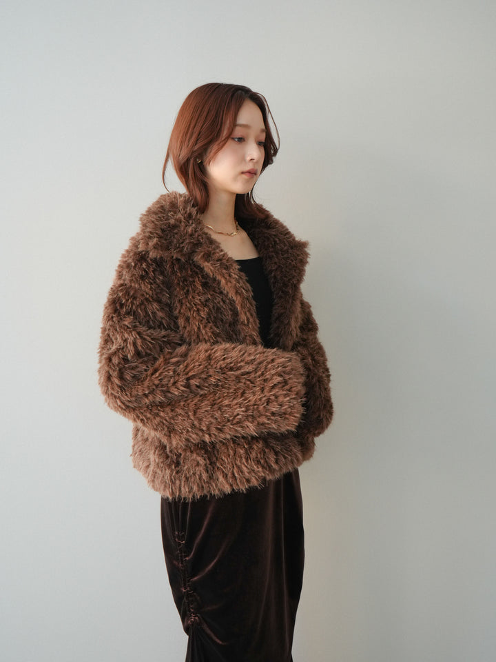 [SET]フェイクファー襟付きショートブルゾン+ギャザーベロアスカート(2set)