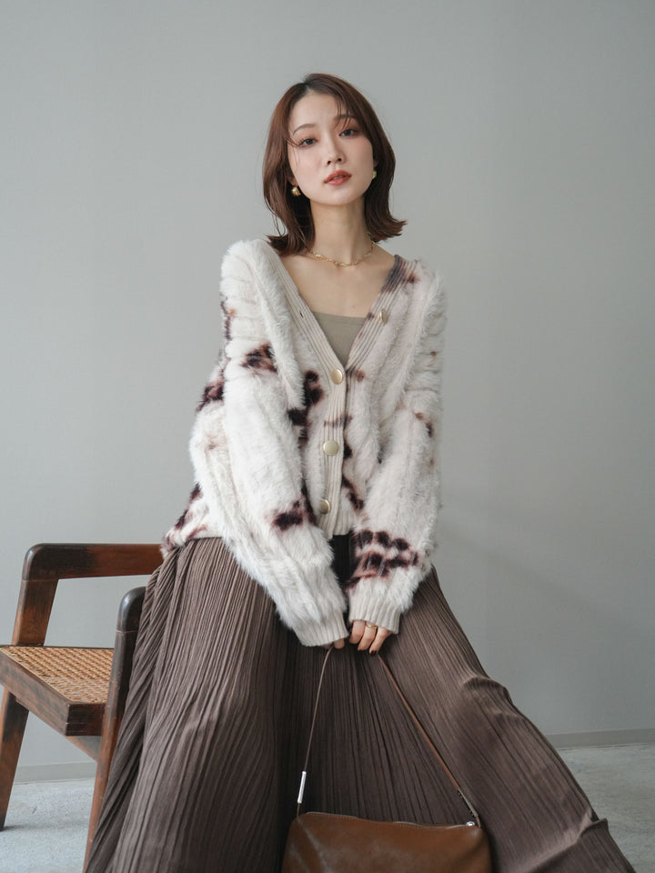[予約]ニュアンス柄シャギーニットカーディガン/ivory