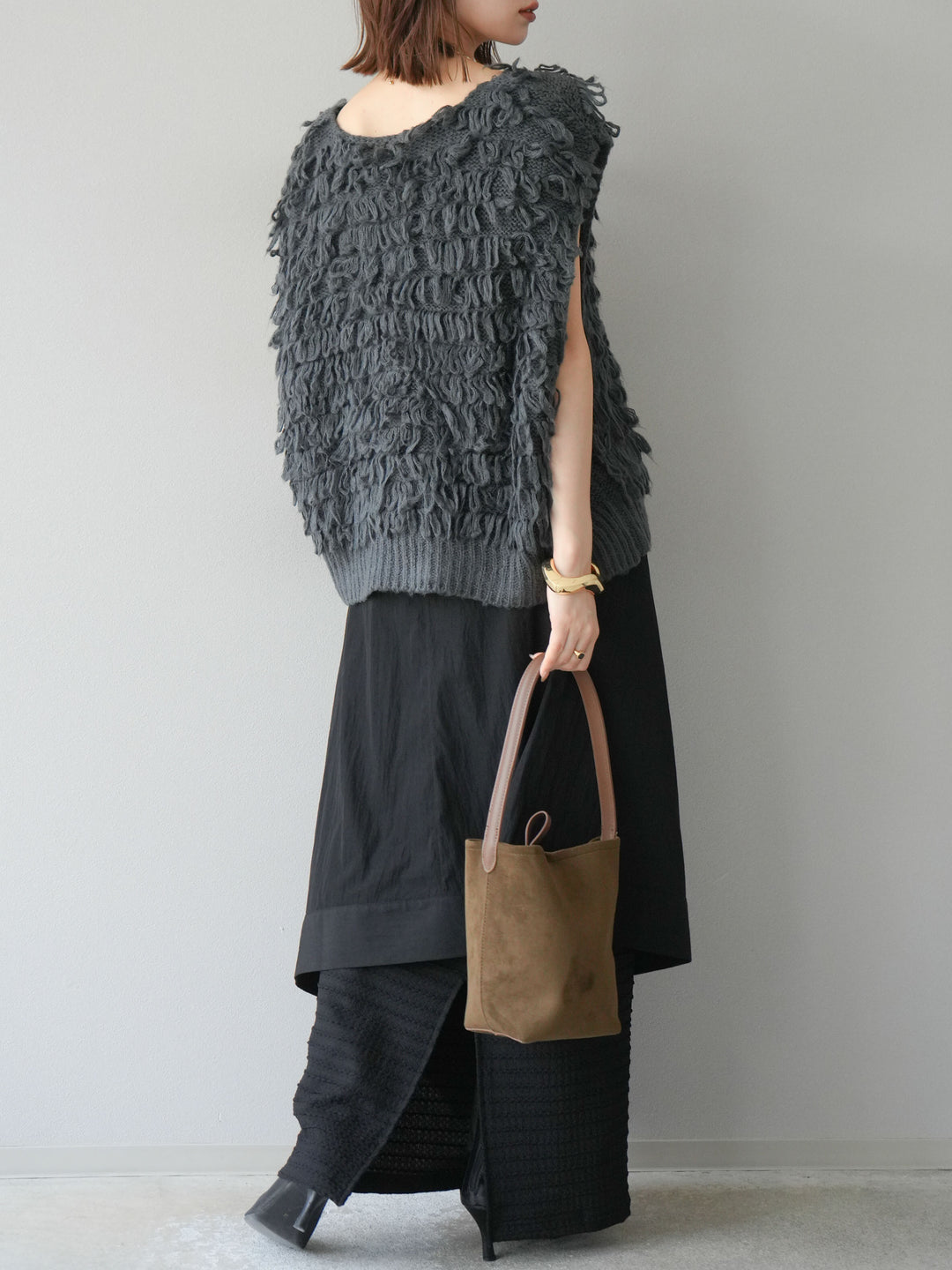 [予約]アシンメトリーレイヤードスカート/ブラック