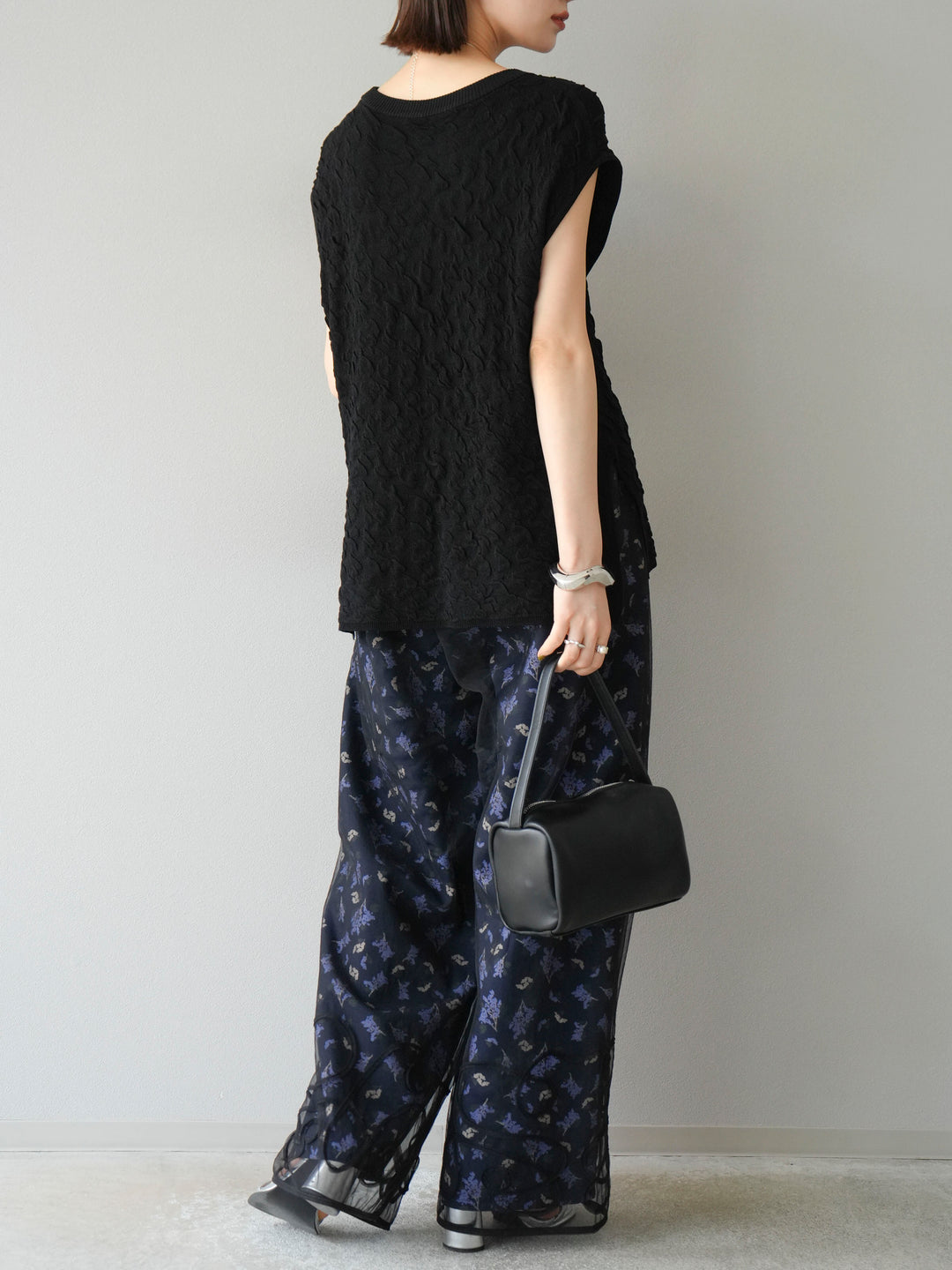 [予約]ブーケプリントタックパンツ/ネイビー