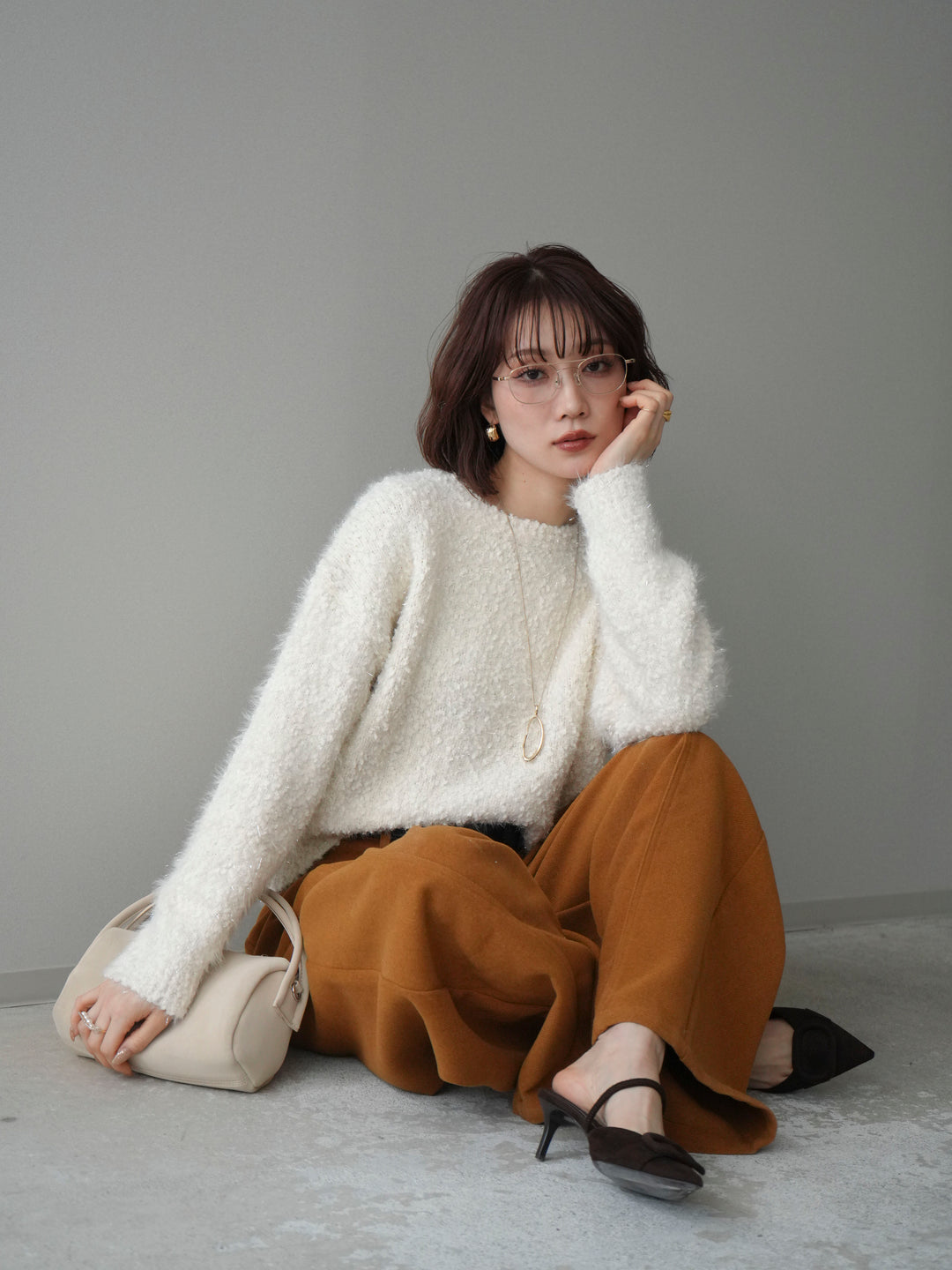 [予約]モールラメミックスヤーンニットプルオーバー/ivory