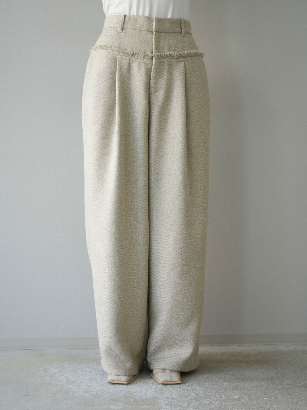 [予約]ウエストフリンジツイードワイドパンツ/アイボリー