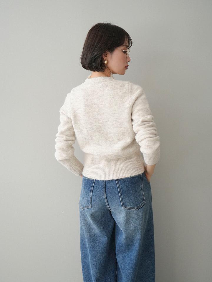 [SET]レースネックコンパクトニットカーディガン+選べるアクセセット(2set)