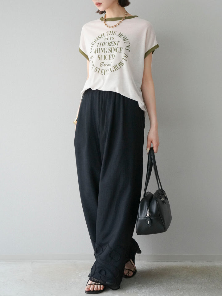 [SET]シアーフライス ロゴプリントT +コード刺繍チュールレイヤードパンツ(2set)