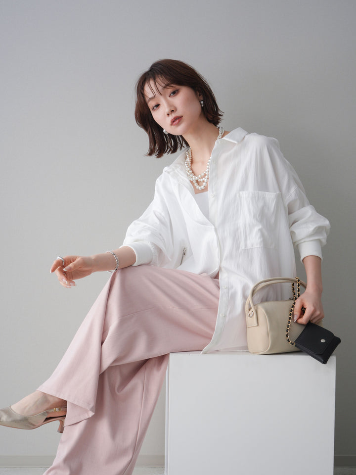 [予約]リブカフスアシンメトリーZIPデザインオーバーシャツ/offwhite