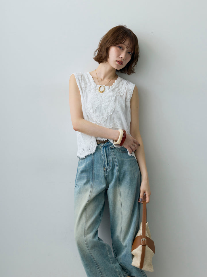[予約]アンティークレースノースリトップス/white