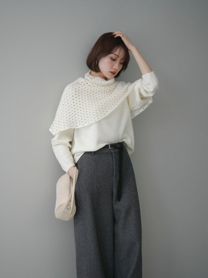 [予約]メッシュケープアンサンブルニットプルオーバー/white