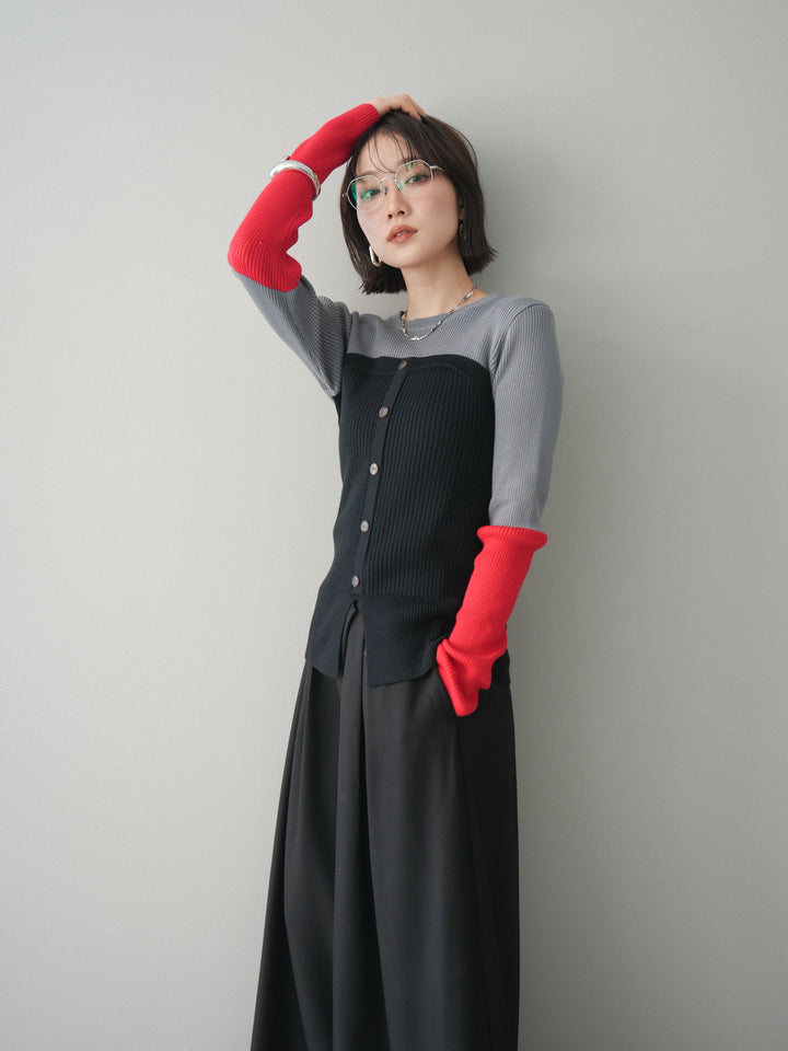 [SET]配色ビスチェドッキングリブニットトップス+選べるアクセセット(2set)