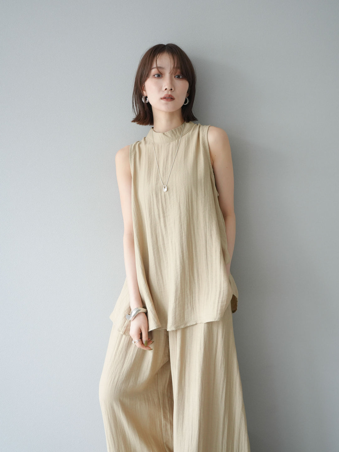 [SET]ホルターネックバックスリットブラウス＆スーパーワイドパンツSET UP(2set)