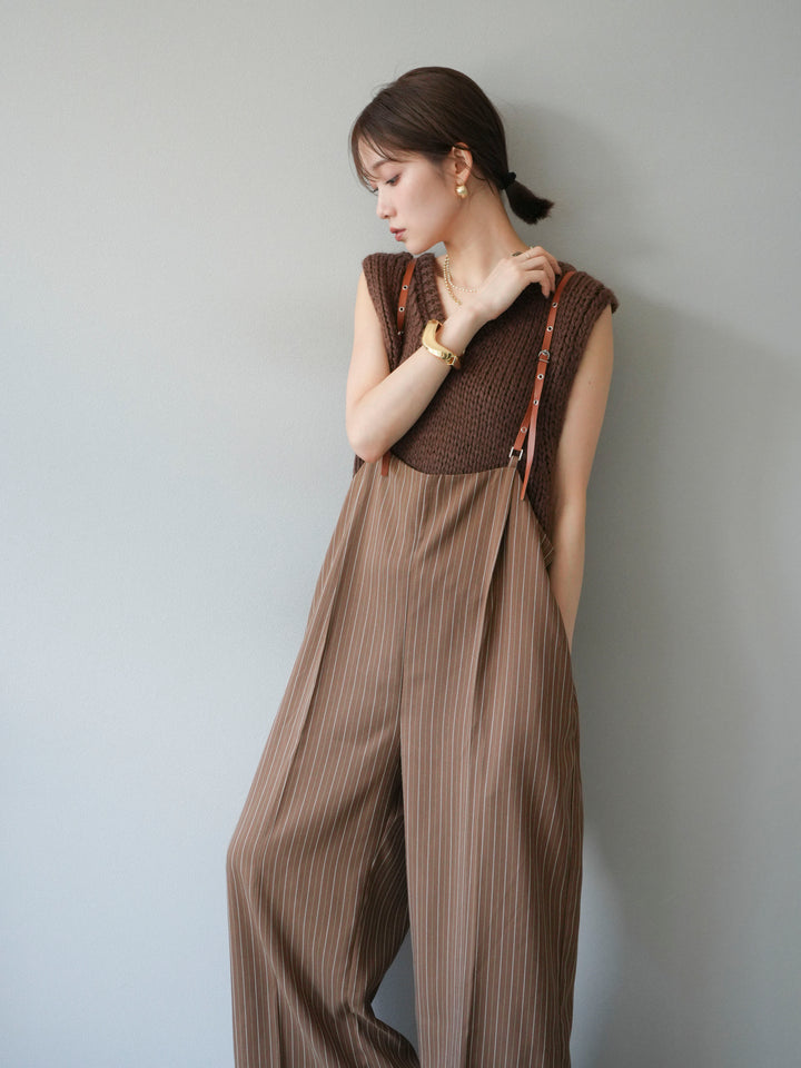 [予約]ヘリンボーンストライプサロペット/ブラウン