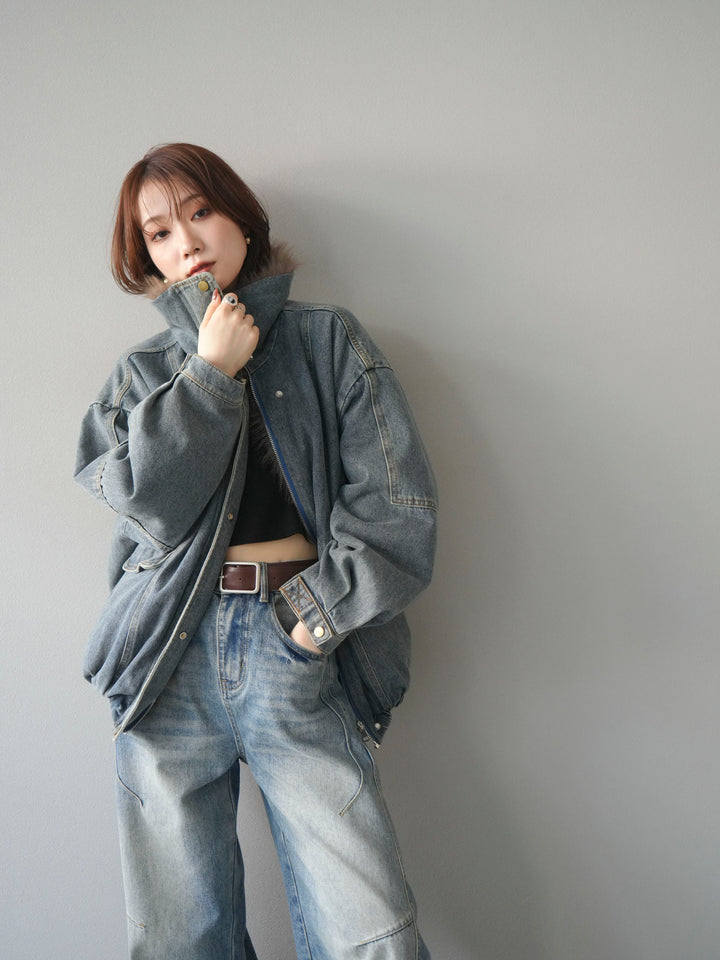 [予約]デニムxファーブルゾン/denimbrown