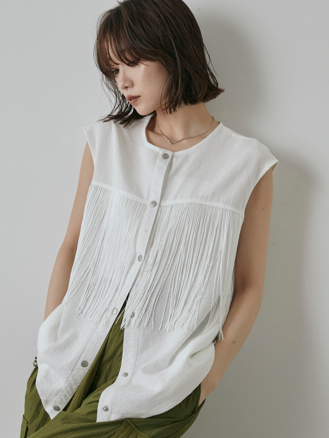 [予約]フリンジノースリブラウス/オフ