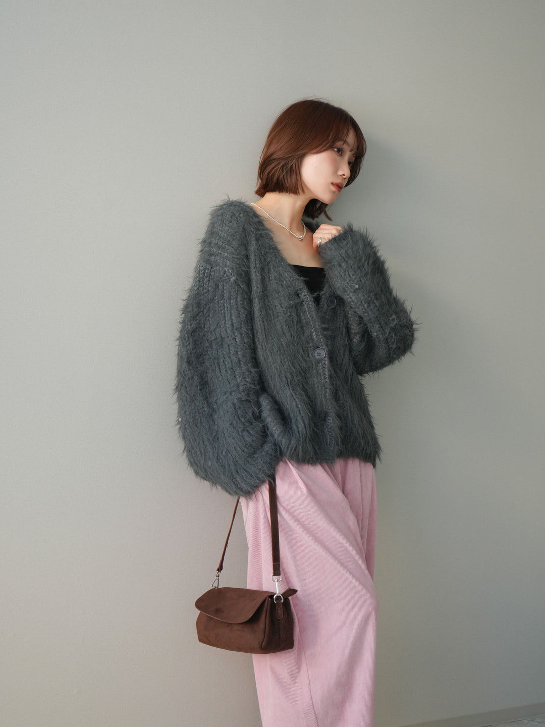 [予約]シャギーオーバーニットカーディガン/gray