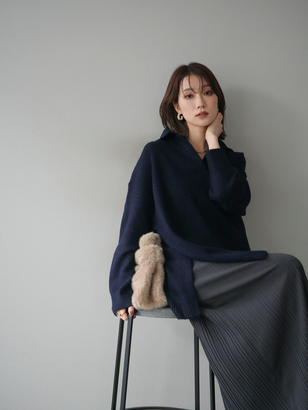 [予約]スキッパーオーバーニットプルオーバー/navy