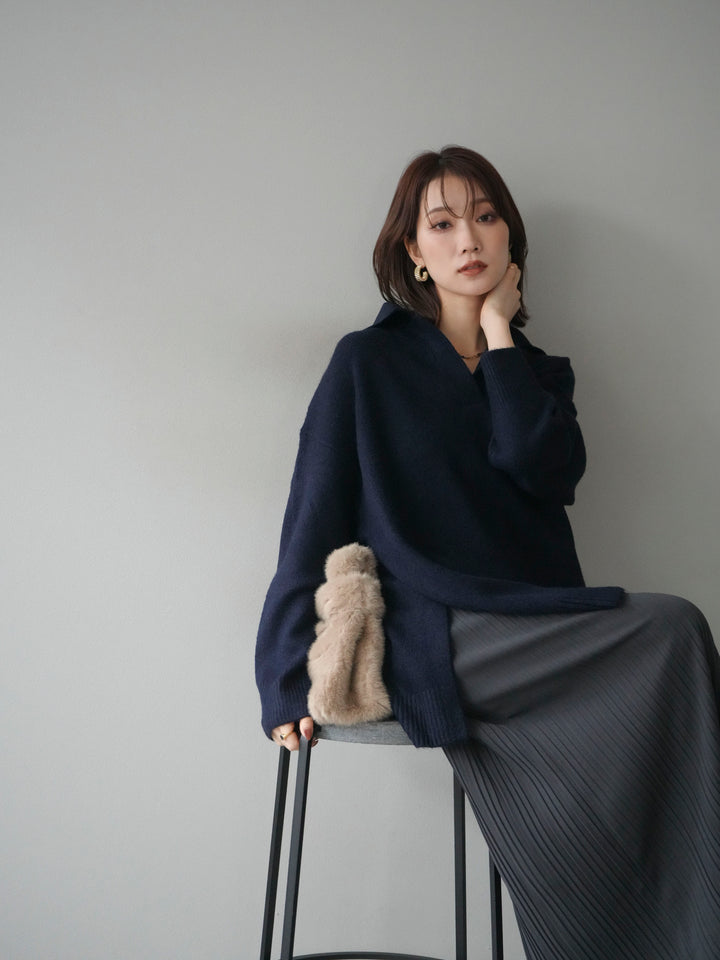[予約]スキッパーオーバーニットプルオーバー/navy