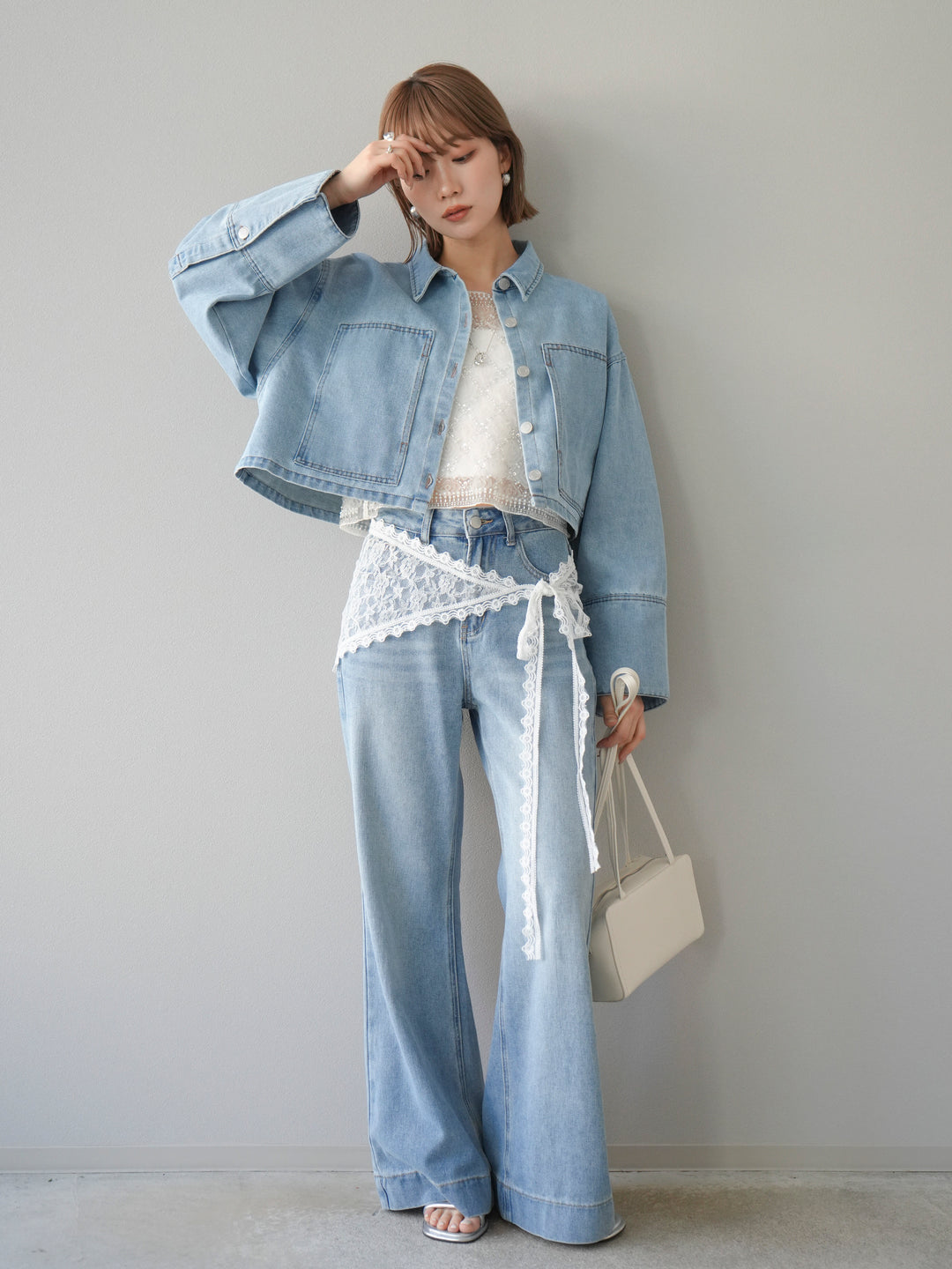 [予約]BIGカフスデニムショートシャツ/ブリーチ　