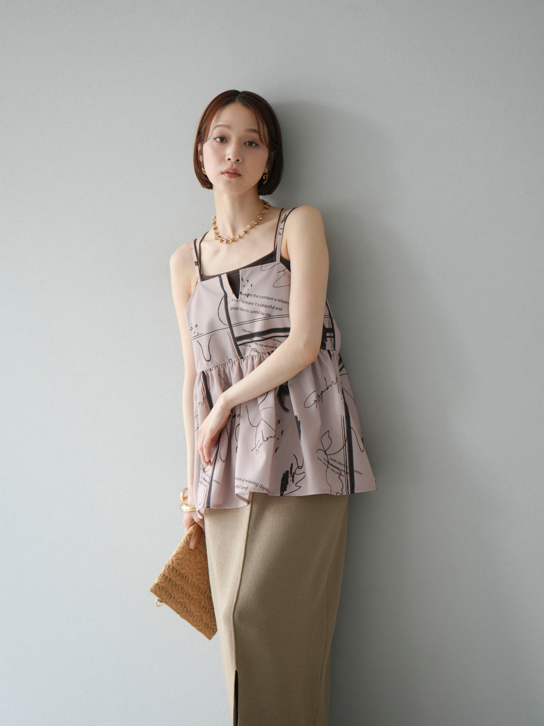 [予約]ペイント柄キャミソール/ベージュ