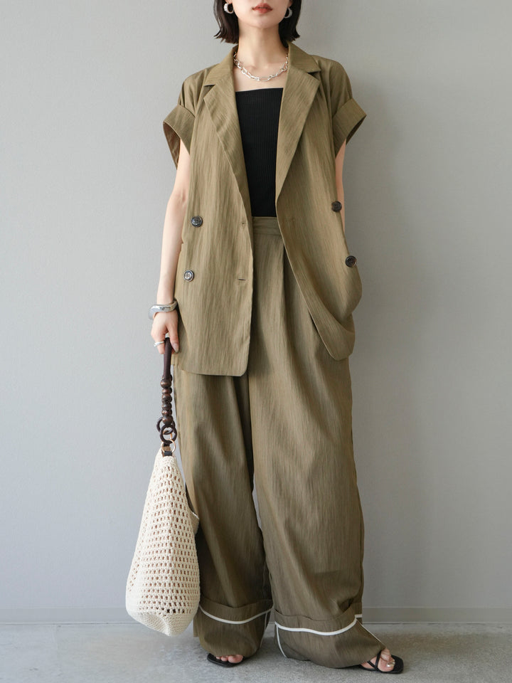 [予約]リネンライクノースリーブダブルジレ/グレージュ