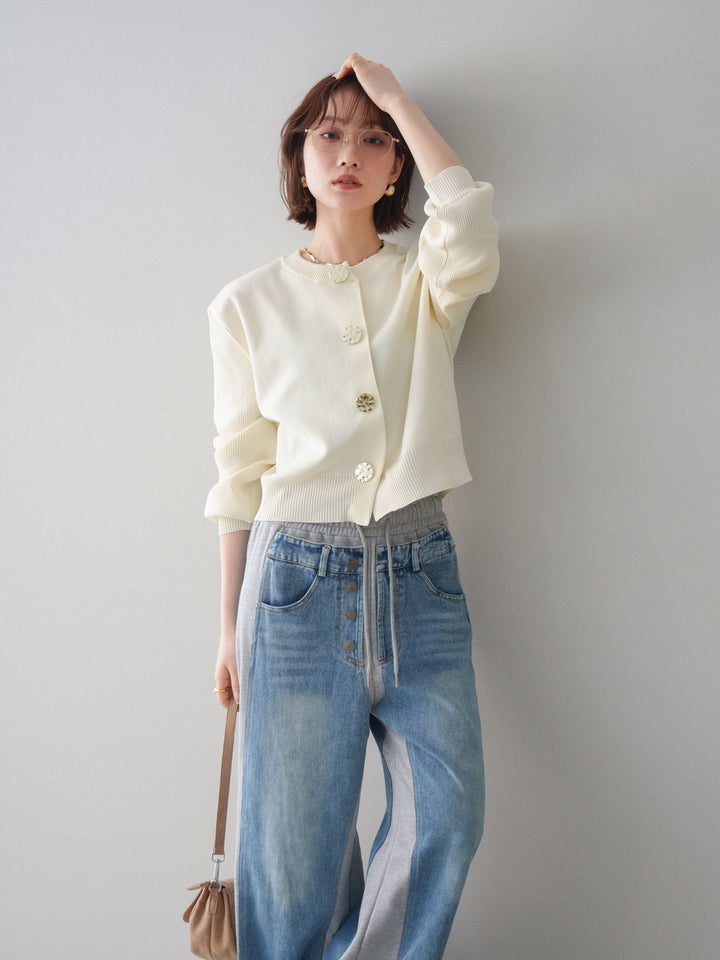 [SET]メタルボタンクルーネックニットカーディガン+選べるアクセセット(2set)