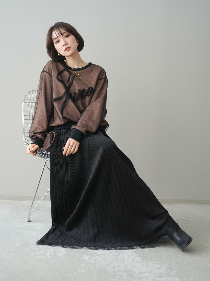 [予約]チュールレイヤードロゴスエットプルオーバー/brown