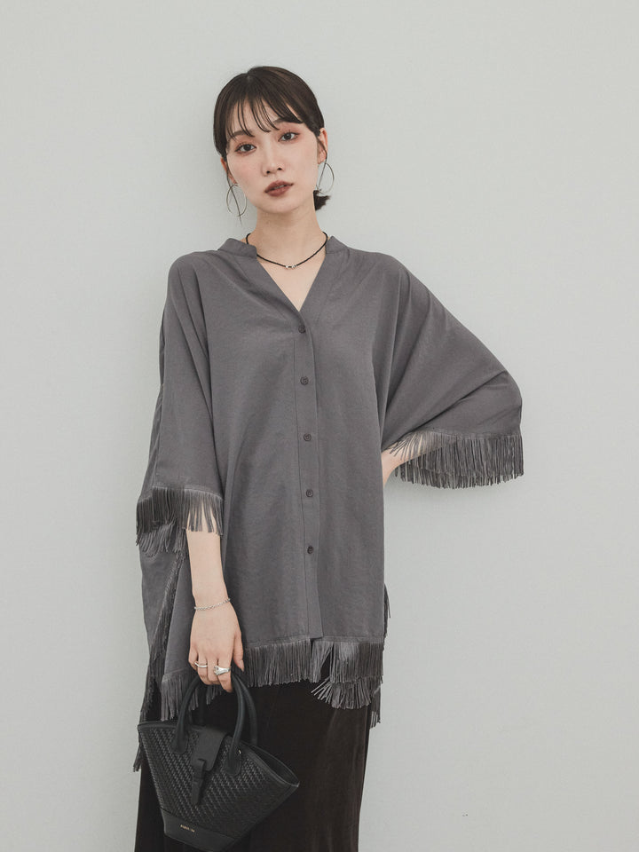 [SET] 方形流蘇斗篷襯衫 + 方形流蘇斗篷襯衫（2 件套）