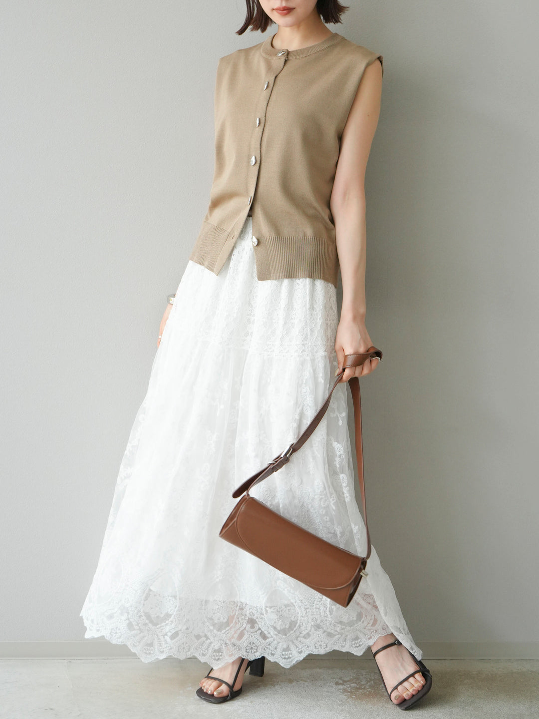 [予約]レースフレアスカート/ホワイト
