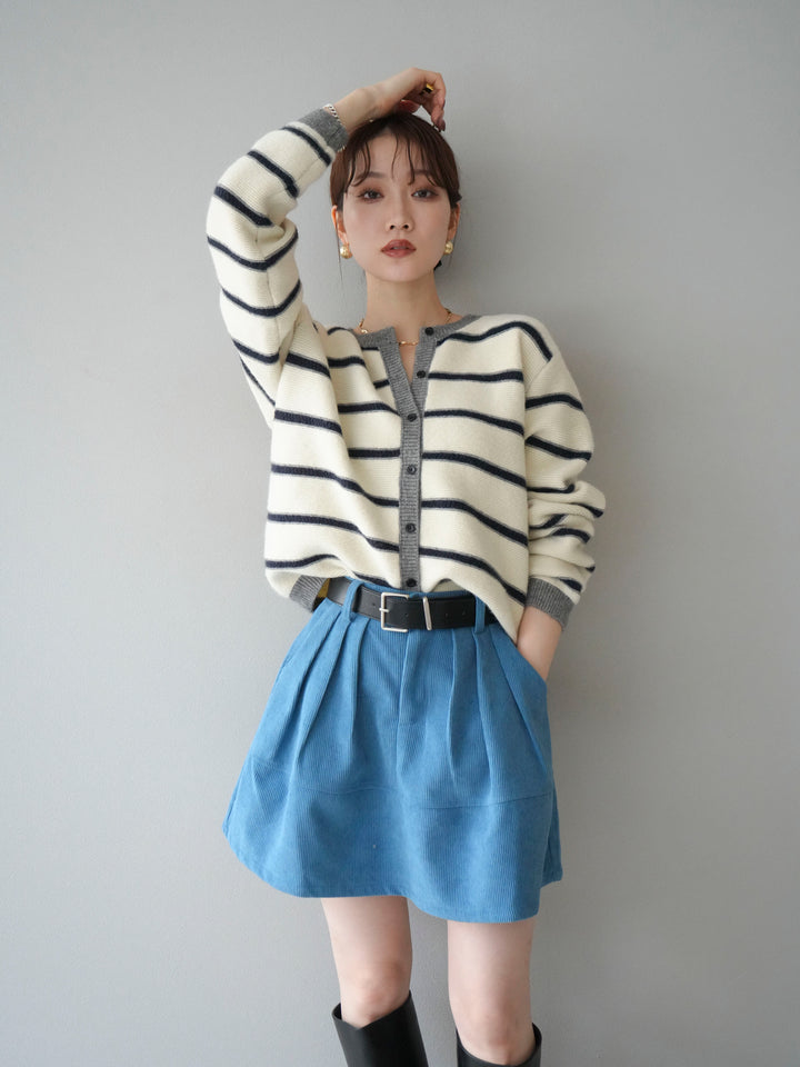 [予約]配色ボーダーニットカーディガン/apricot