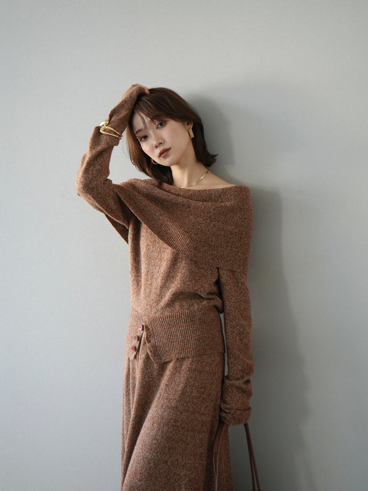 [予約]ミックスヤーンオフショルニットプルオーバー/オレンジ