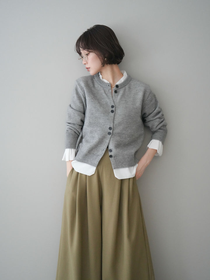 【預購】梭織布料對接針織開襟衫/淺灰色