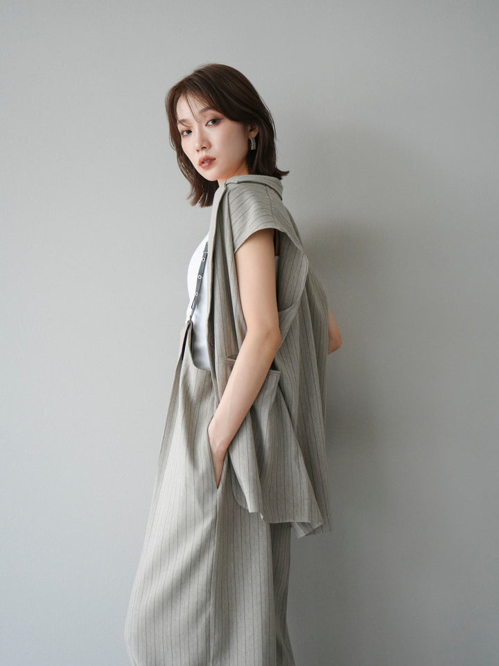 【着回しセット】[SET]ヘリンボーンストライプジレ+シアー切替ベロアトップス+ヘリンボーンストライプサロペット(3set)