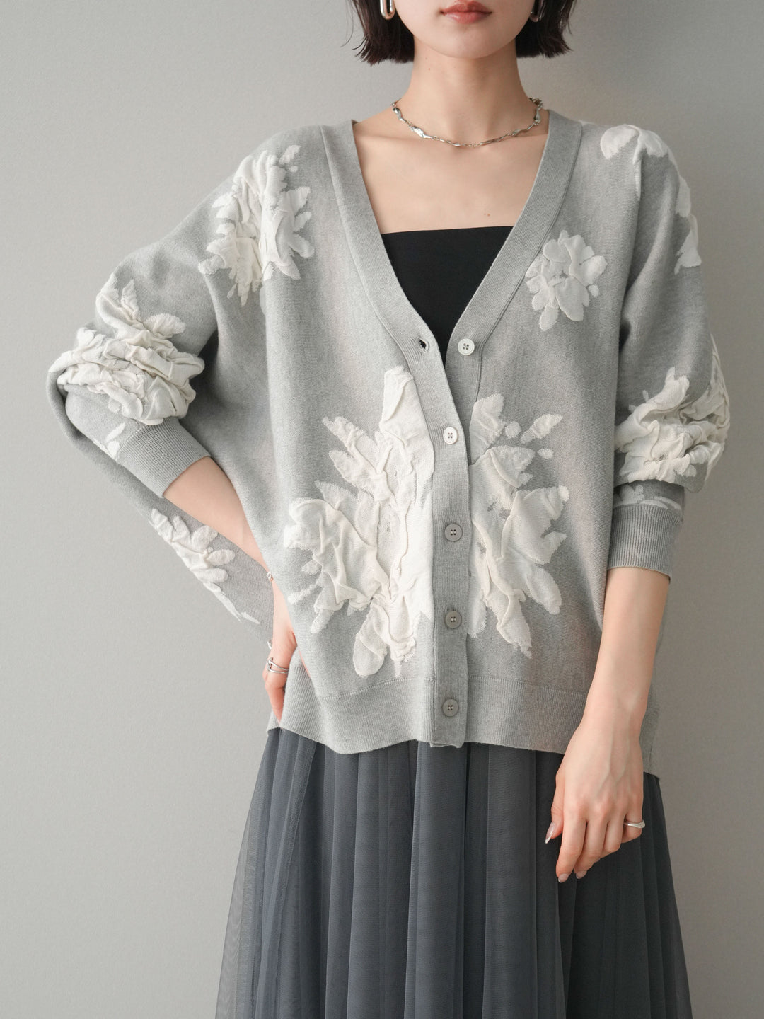 [SET]フラワージャガードニットカーディガン+フラワージャガードニットカーディガン(2set)